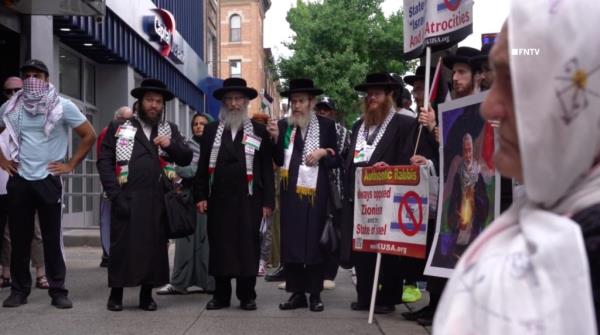 A group of anti-Israel rabbis gathered at a vigil in Brooklyn.