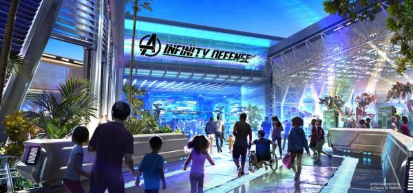 A rendering of the renovated Avengers Campus.