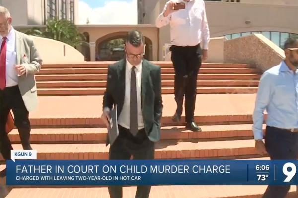 Christopher Scholtes, resembling John Slattery, in court attire walking up stairs, accused of first degree murder charges in Pima County, AZ