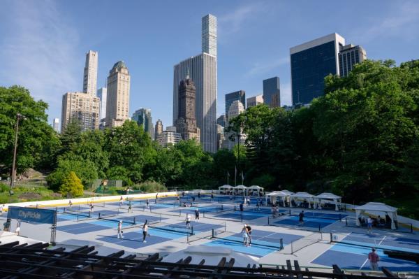 People playing pickleball at Wollman Rink in Central Park on June 01, 2024 in New York City. 