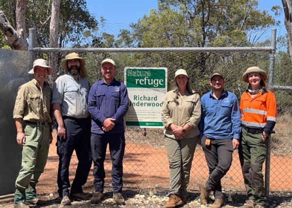 The Northern Hairy-nosed Wombat census team from left to right: Dr Jeremy Austin, Colin Sobek, Hayden de Villiers, Dr Jennifer Pierson, Andy Howe and Jordyn Gladden. 